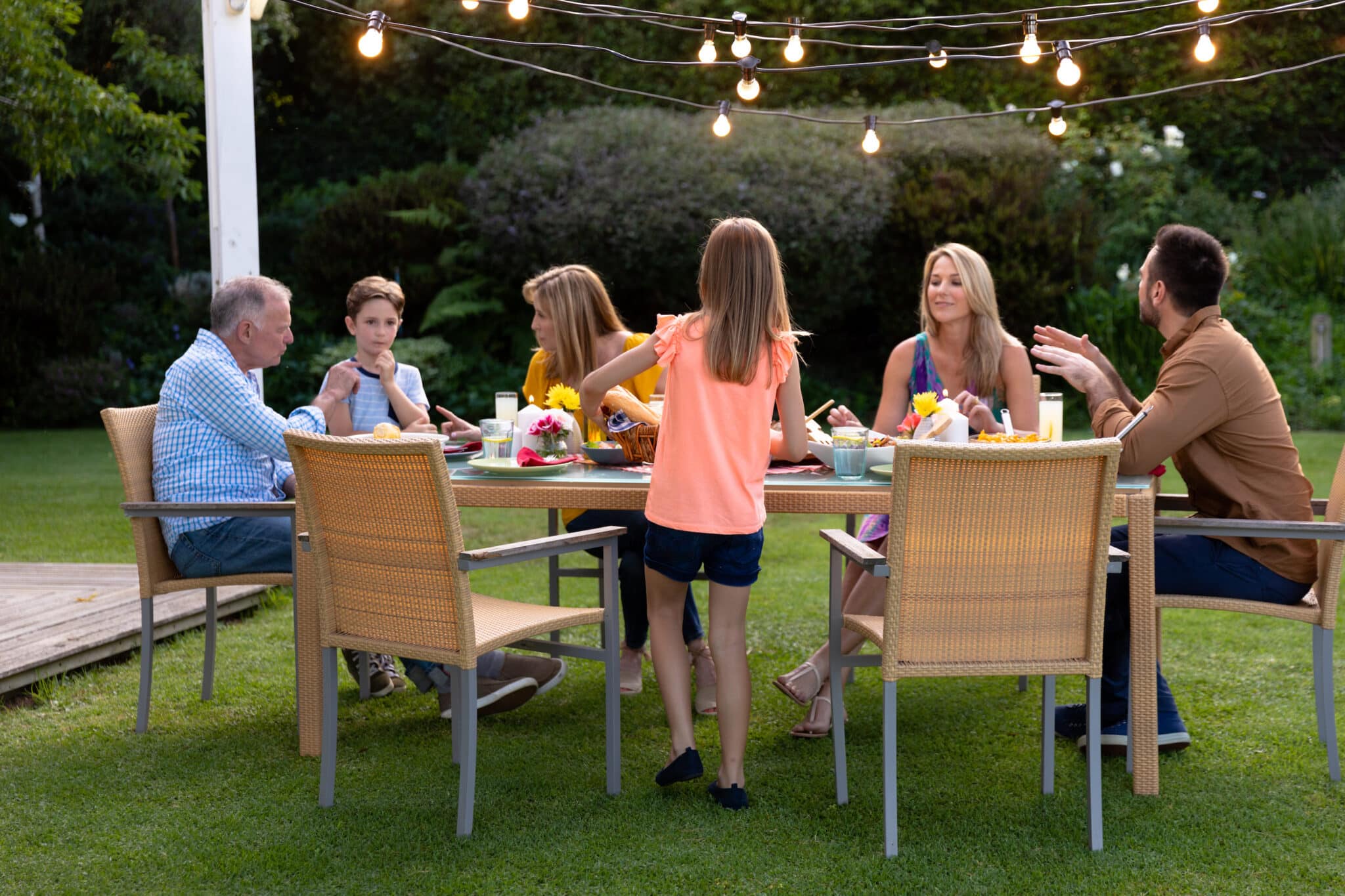 Caucasian family at home in their garden